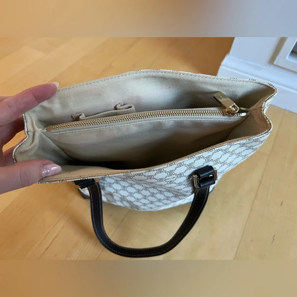 Vintage Celine Macadam Leather Shoulder Bag in White & Dark Brown - Picture 10 of 16